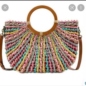 Patricia nash straw and leather handbag/beach bag!!